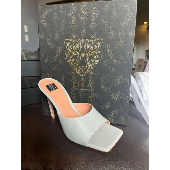 LITA by Ciara Silver Leather Stiletto Slides